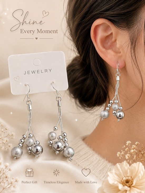 None Jewelry - Sterling Silver Bead Cluster Drop Earrings